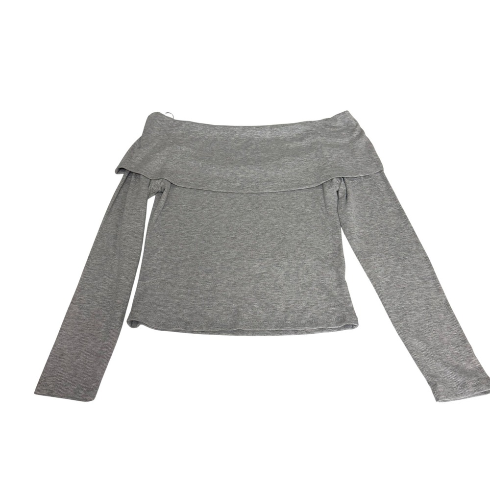 Wallflower Womens Gray Ribbed Off the Shoulder Long Sleeve Top Large Chic Y2K